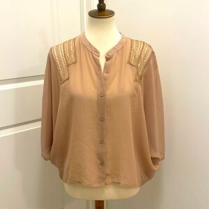 bebe Laced Shoulder Sheer Blouse